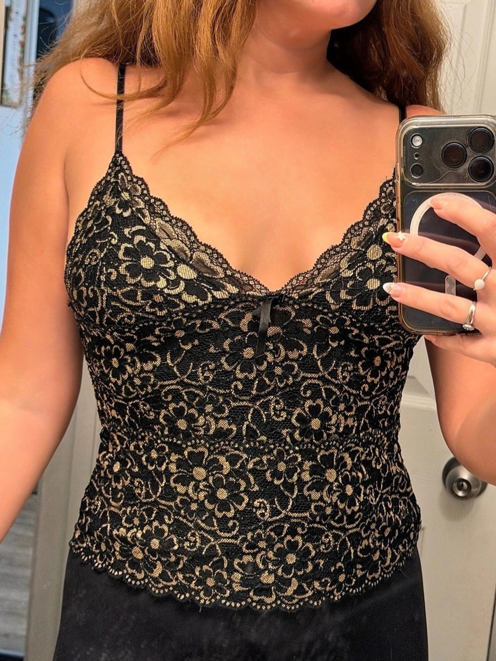Karen Kane Floral Lace Camisole in Black & Gold Small Like New